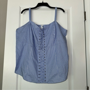 Torrid blue & white Striped‎ Poplin lace up cami Size 4